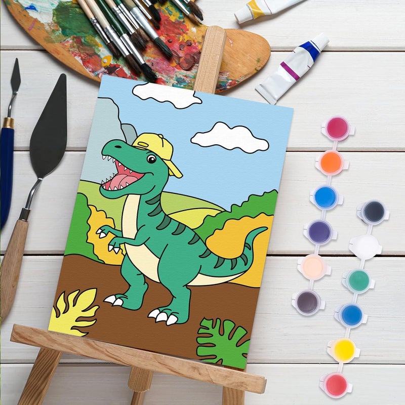 Anseal 12 Packs Animals Pre Drawn Canvas to Paint, 5" X 7" Dinasour Pre Printed Canvas, Pre Stretched Canvas Outline Painting Boards for Beginners, Party Favor - Image 4